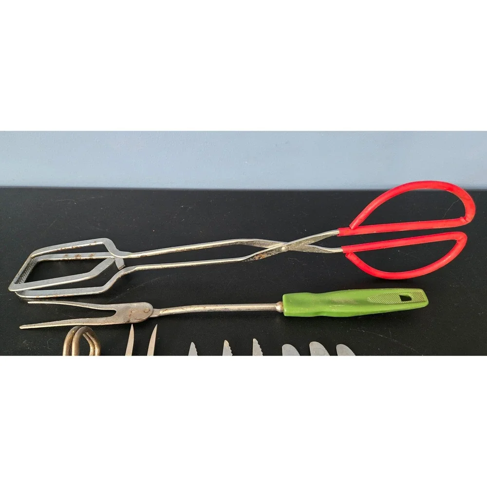 Mixed Kitchen Utensil Lot Pampered Chef Wooden Spoon Ekco Tongs Cutlery 13pc